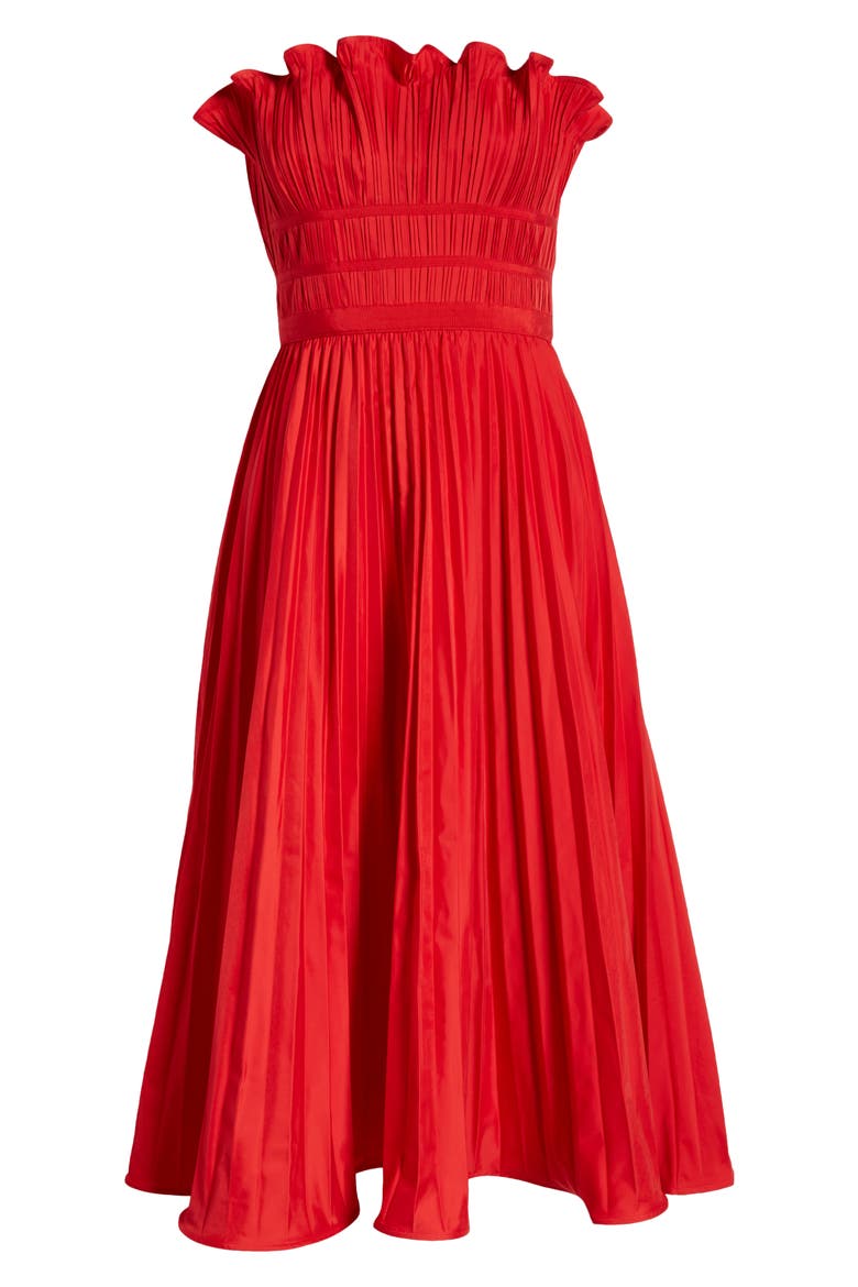 moon river strapless pleated midi dress Moon River Tide Lines Strapless Ruched Midi Dress | Wild Dove Boutique