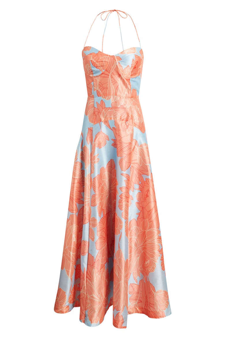 Saige Floral Sweetheart Neck Cocktail Dress, Alternate, color, SKY/ CORAL LAYERED PEONIES