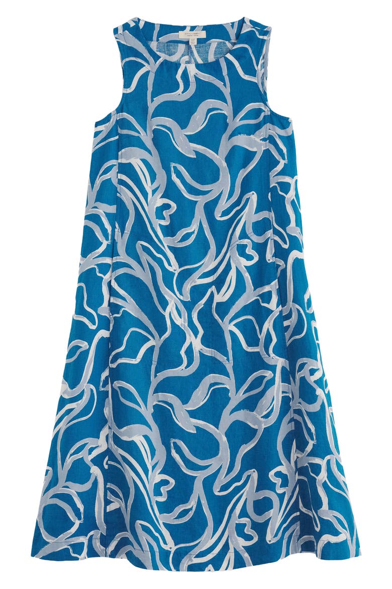 Cresting Waves Sleeveless Linen A-Line Dress, Alternate, color, SPRING ROOTS SAILBOATS
