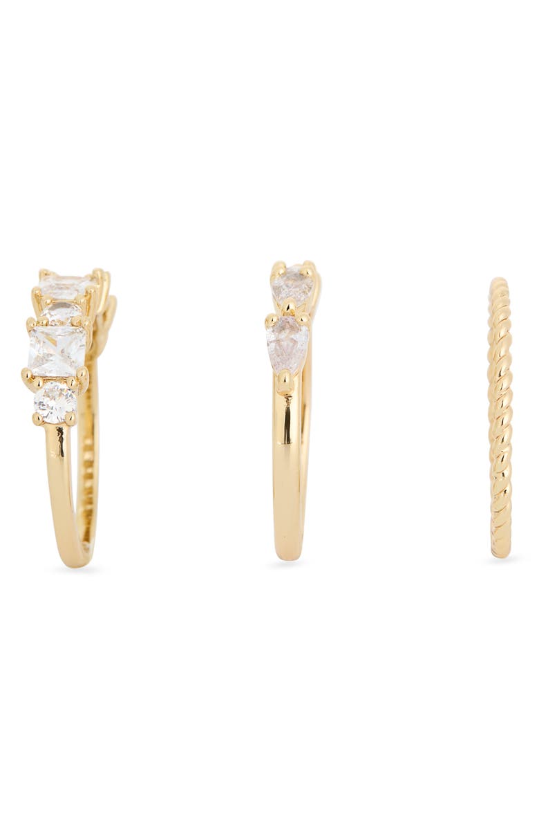 NORDSTROM RACK Set of 3 Cubic Zirconia Stackable Band Rings, Alternate, color, Clear- Gold