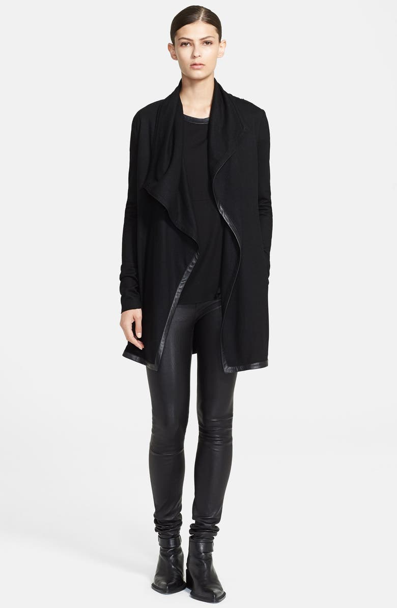 Helmut Lang 'Sonar' Leather Trim Open Wool Jacket, Main, color, 