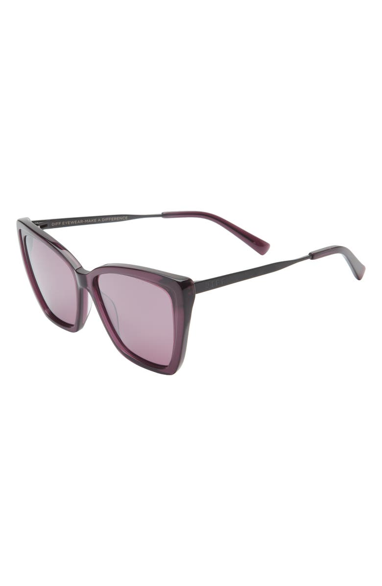 DIFF Becky II 56mm Polarized Cat Eye Sunglasses, Alternate, color, Aubergine With Silver Flash