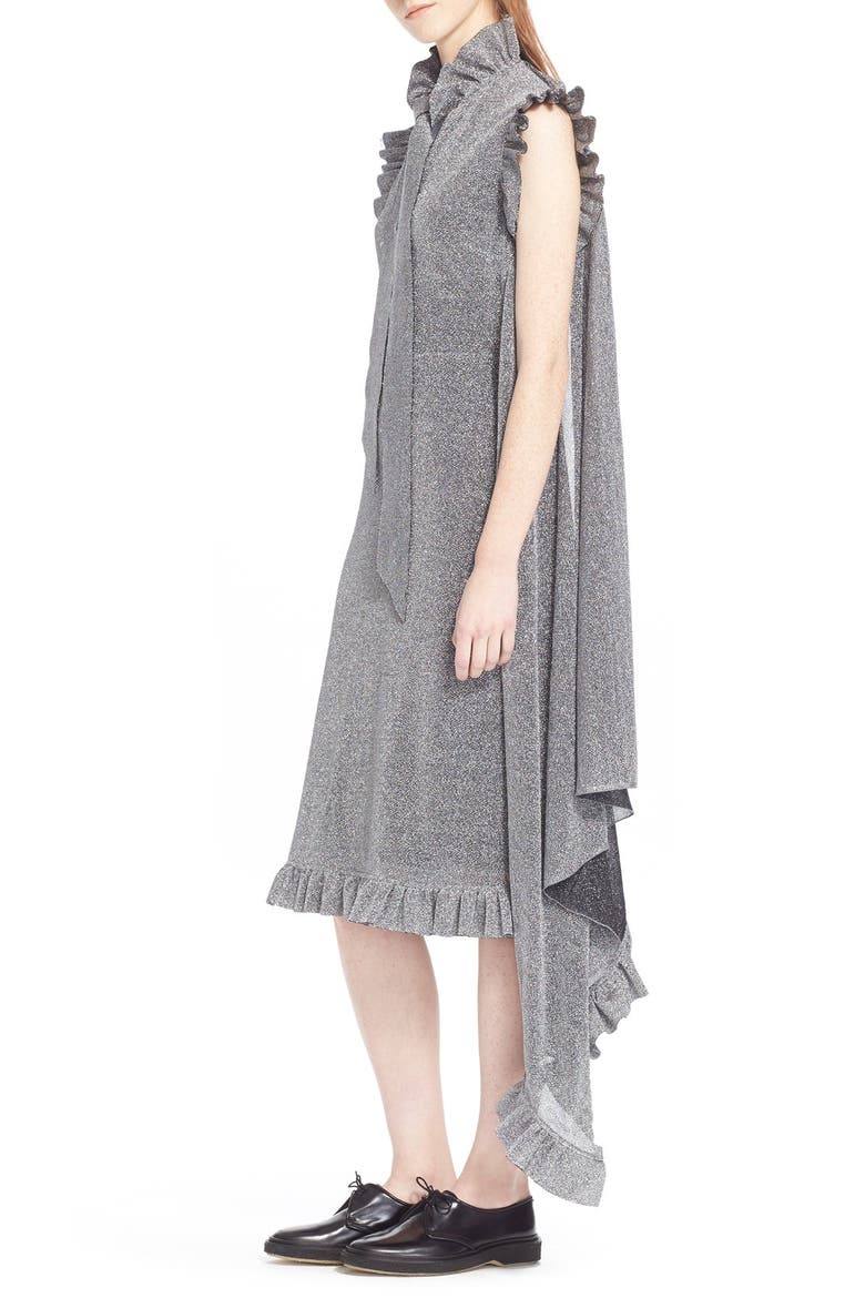Metallic Ruffle Midi Dress, Alternate, color, SILVER