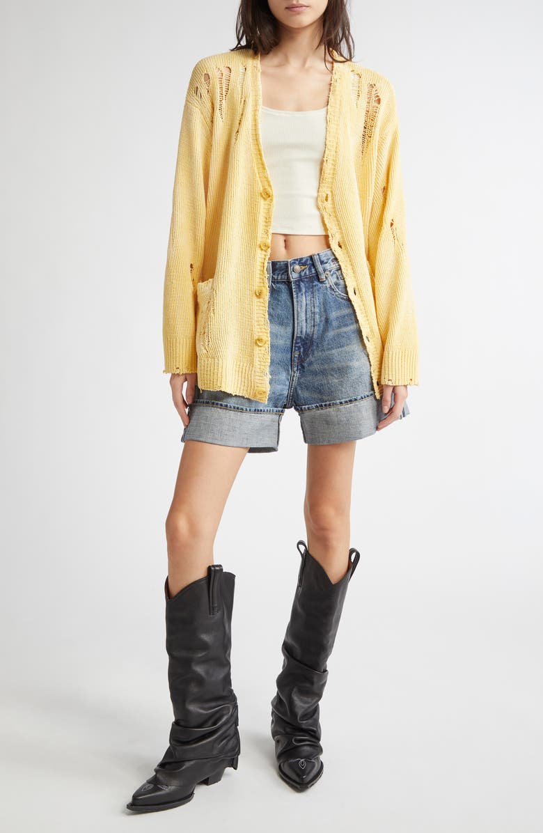 R13 Nina Cuffed Denim Shorts, Alternate, color, Barter Indigo