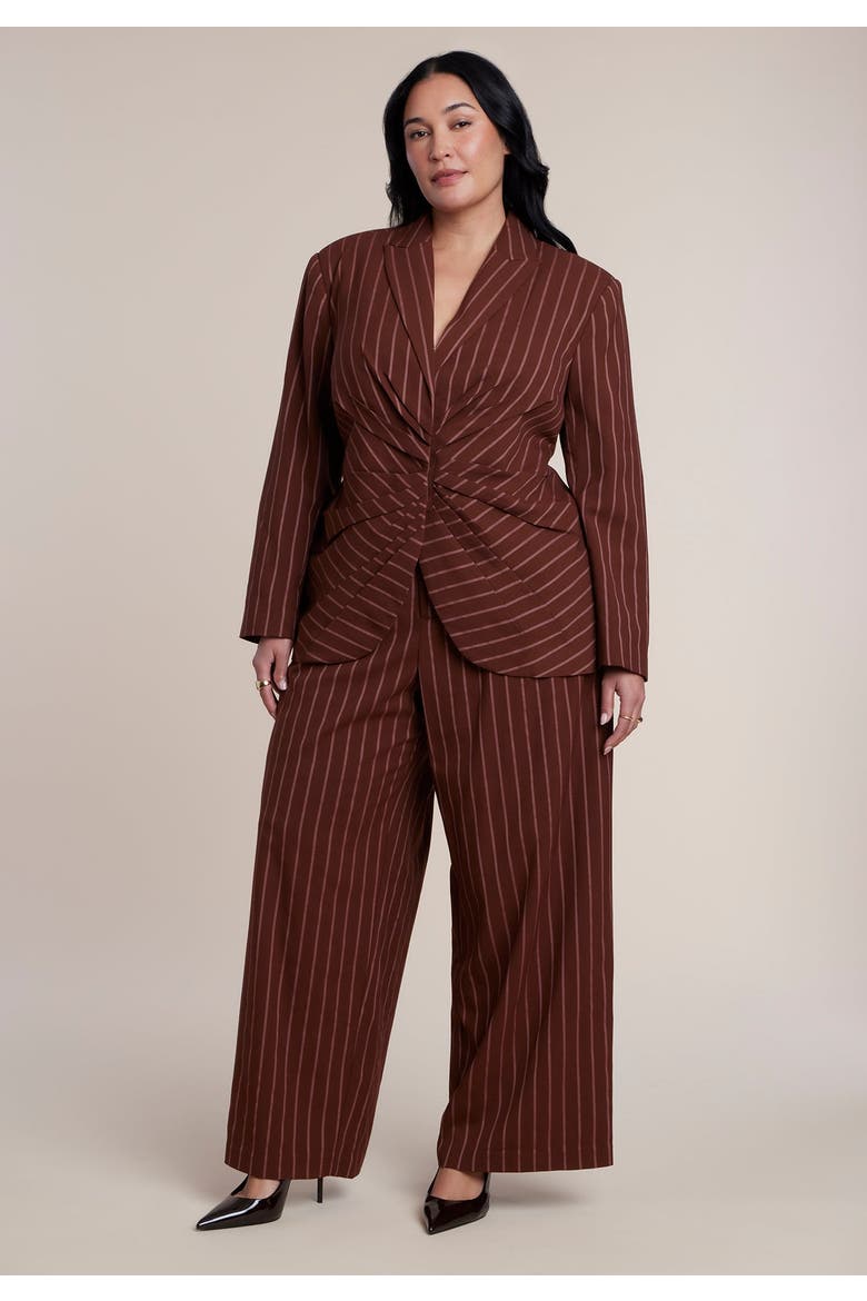 Cinched Waist Striped Blazer, Alternate, color, POP OF CORAL