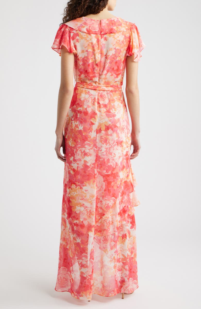 Eliza J Floral Asymmetric Ruffle Maxi Dress, Alternate, color, Pink Sorbe