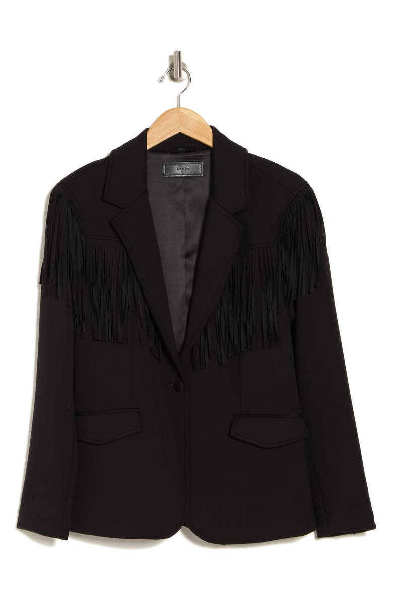 BLANKNYC Fringe Trim Ponte Blazer, Alternate, color,