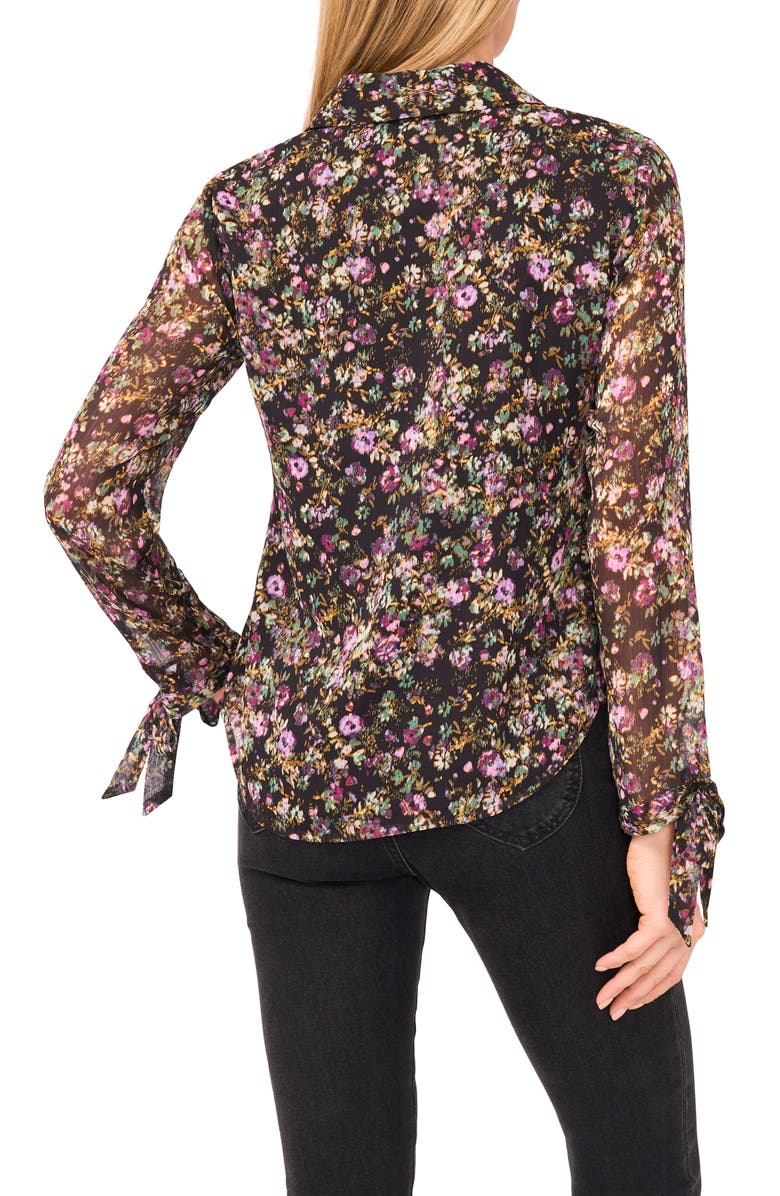 CeCe Floral Button-Up Shirt, Alternate, color, Rich Black