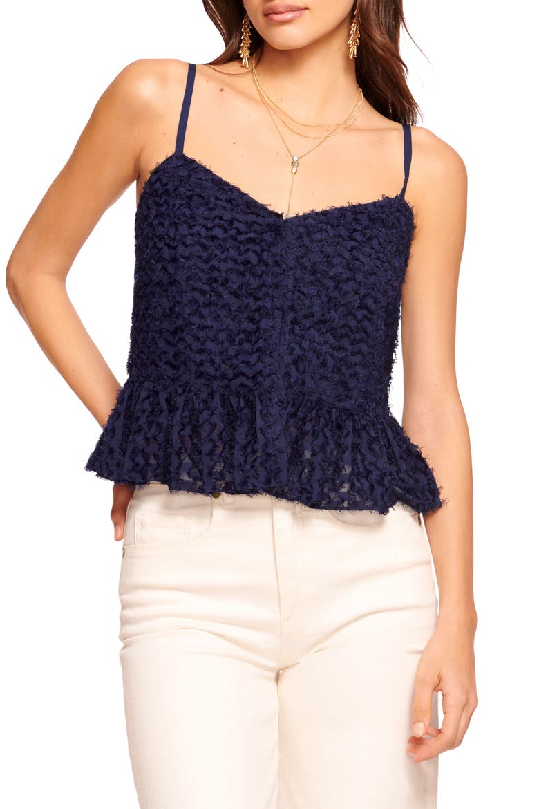 Regina Eyelash Peplum Camisole, Main, color, SPRING NAVY CLIP