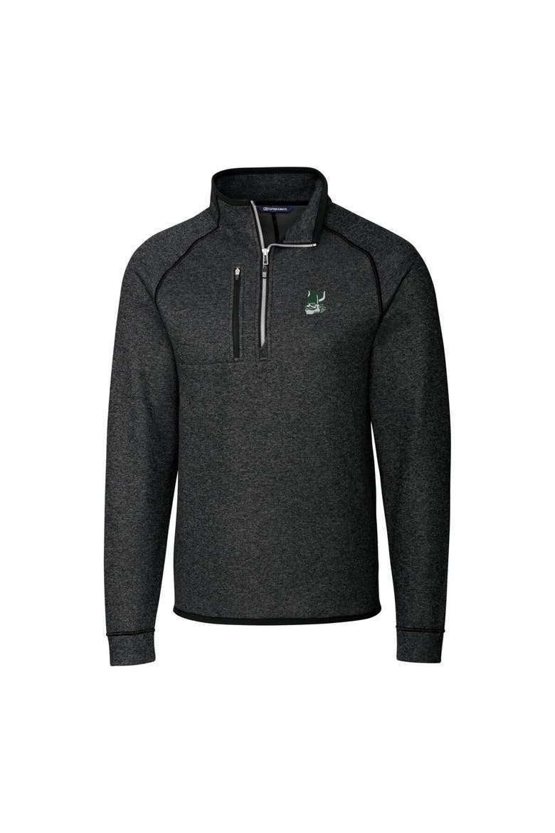 Men's Cutter & Buck Heather Charcoal Portland State Vikings Mainsail Sweater-Knit Big & Tall Half-Zip Pullover Jacket, Alternate, color, Heather Charcoal