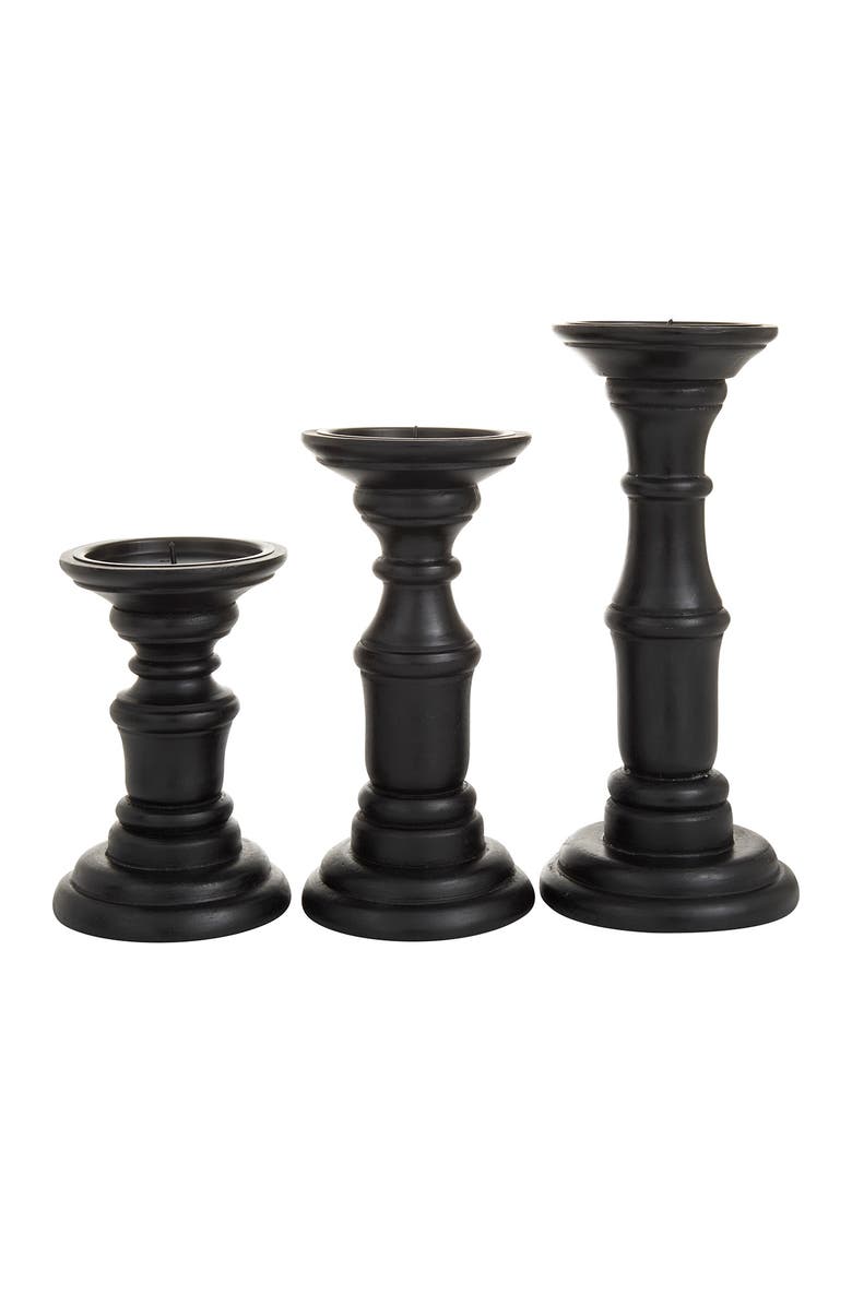 VIVIAN LUNE HOME Black Mango Wood Turned Style Pillar Candle Holder - Set of 3, Alternate, color, Black
