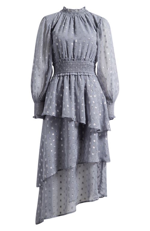 Lipsy Metallic Long Sleeve Midi Dress In Blue