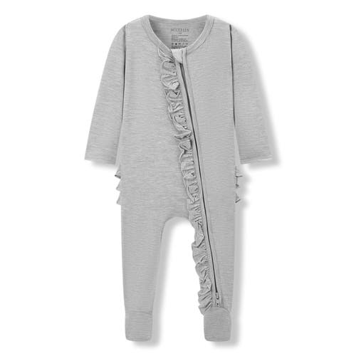 Milkbarn Luxe Solid Ruffle Footed Romper In Gray