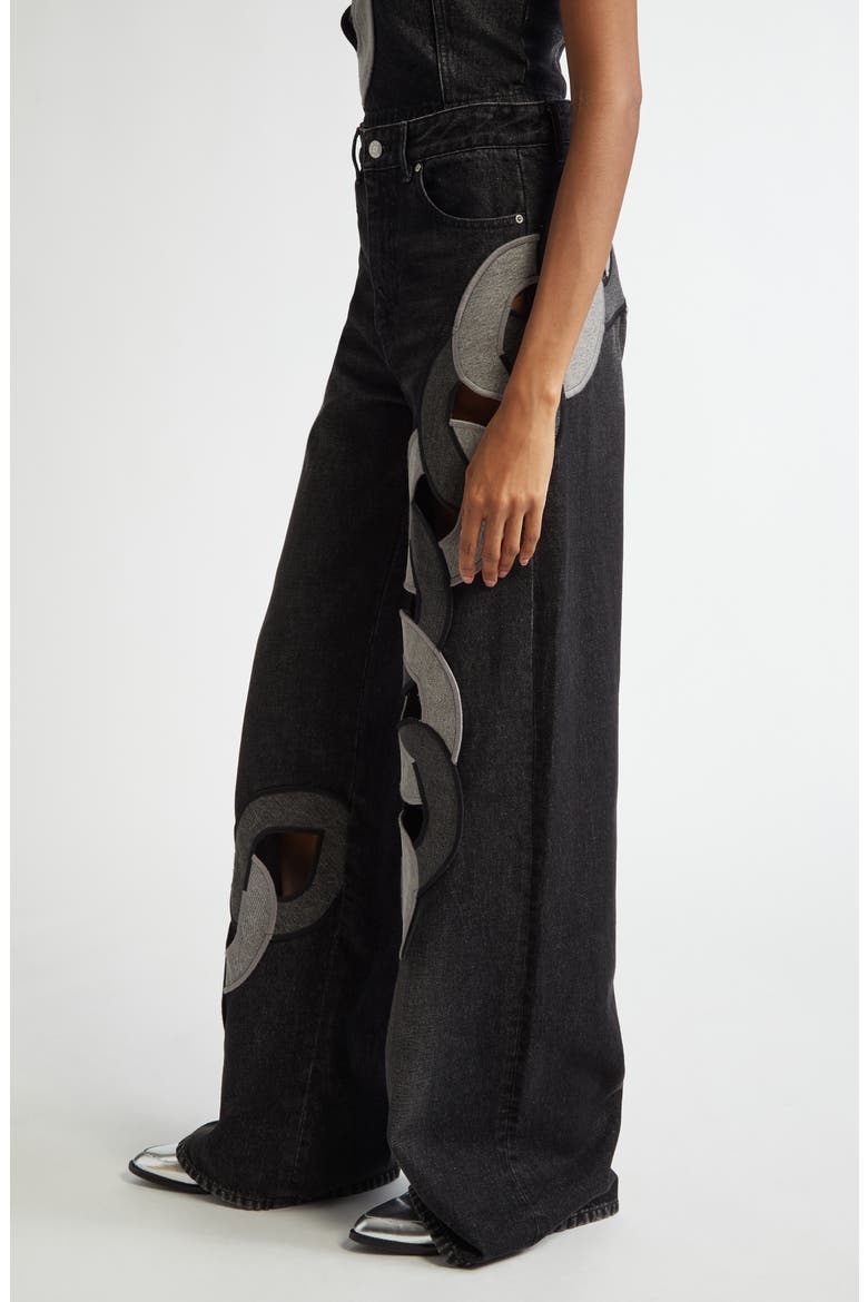 Chain Cutout Wide Leg Jeans, Alternate, color, GREY MULTI