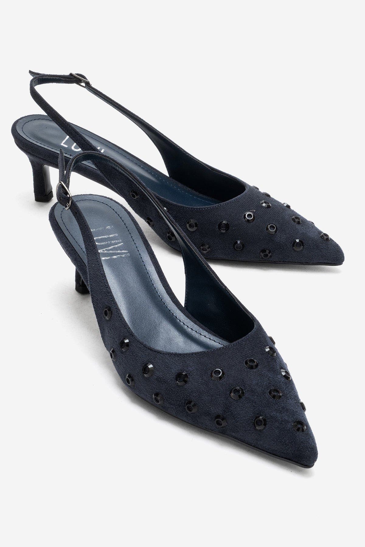 Prologue Shoes Lorex Embellished Stiletto Slingback Pump, Alternate, color, Navy Suede