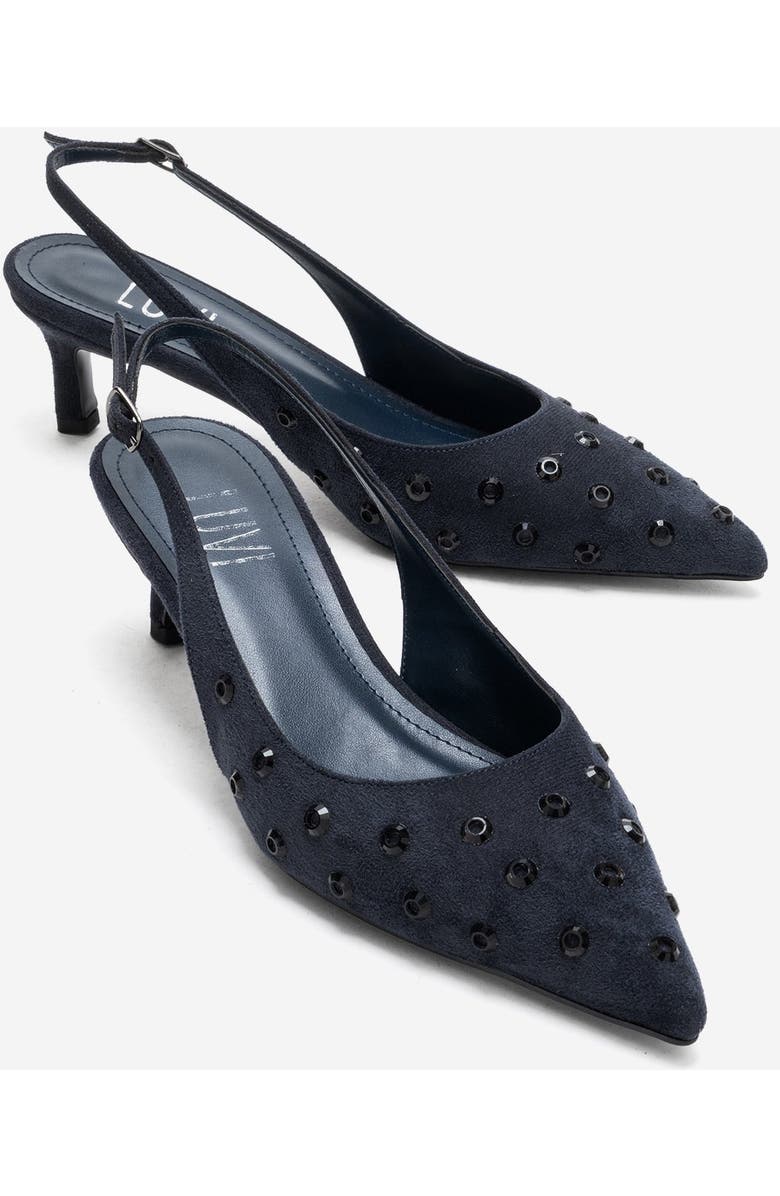Prologue Shoes Lorex Embellished Stiletto Slingback Pump, Alternate, color, Navy Suede