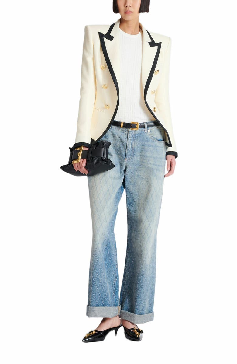 Balmain Fitted Two-Tone Basketweave Jacket, Alternate, color, Beige