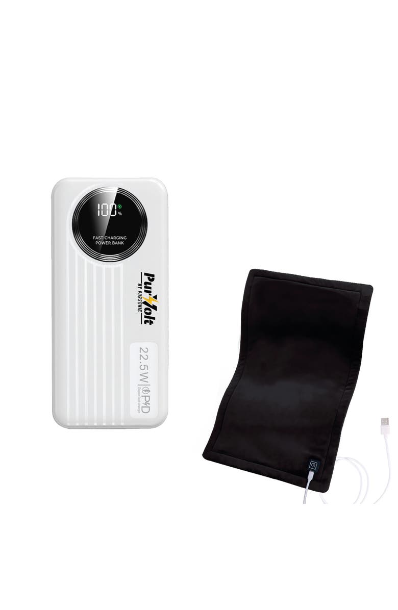 PURSONIC LED Fast Charging Power Bank & Extra Large Electric Heating Pad, Main, color, Black
