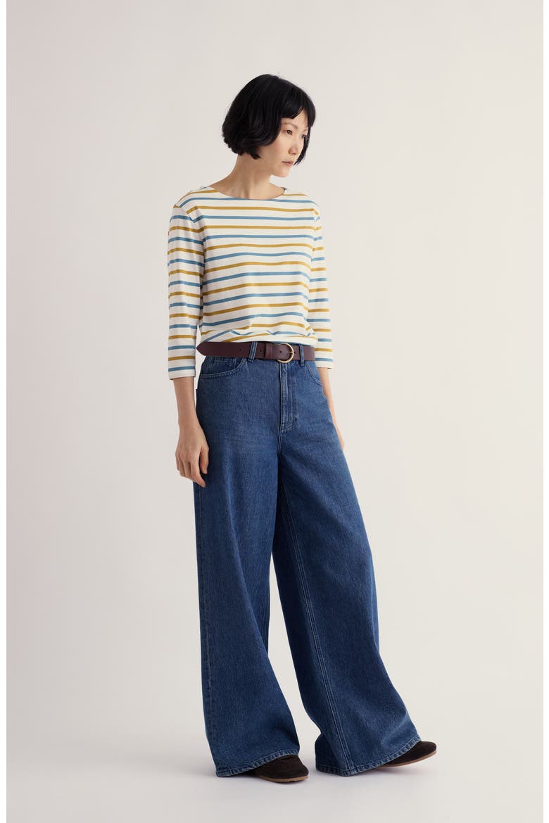 Sailor Striped Organic Cotton Top, Alternate, color, TRI BRETON GOLDEN PEAR