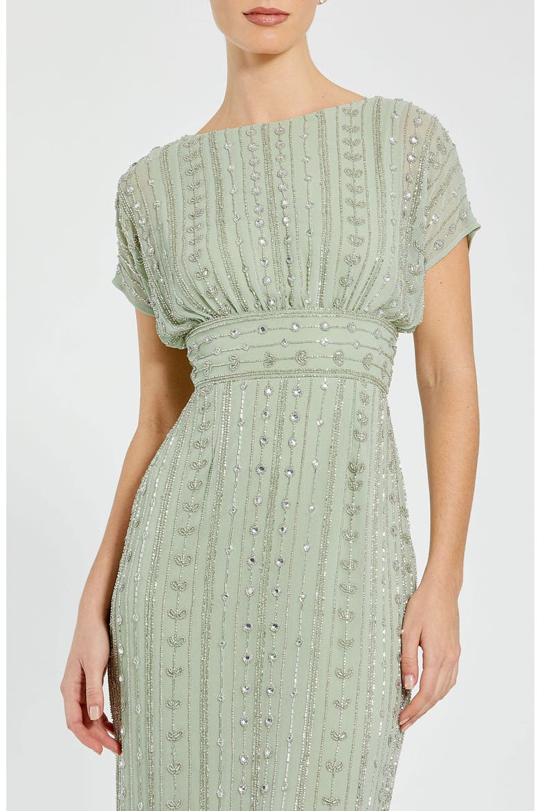 Beaded Cap Sleeve Column Midi Dress, Alternate, color, SAGE
