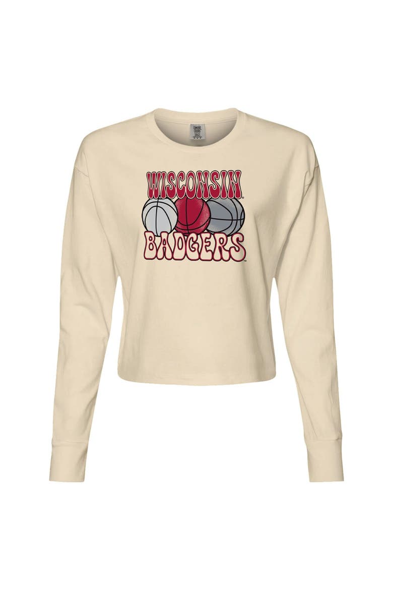 Women's Natural Wisconsin Badgers Comfort Colors Basketball Cropped Long Sleeve T-Shirt, Alternate, color, Natural