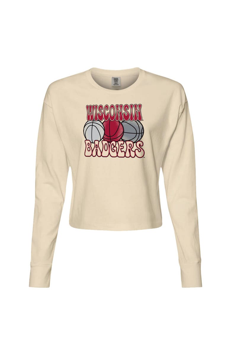 IMAGE ONE Women's Natural Wisconsin Badgers Comfort Colors Basketball Cropped Long Sleeve T-Shirt, Alternate, color, Natural