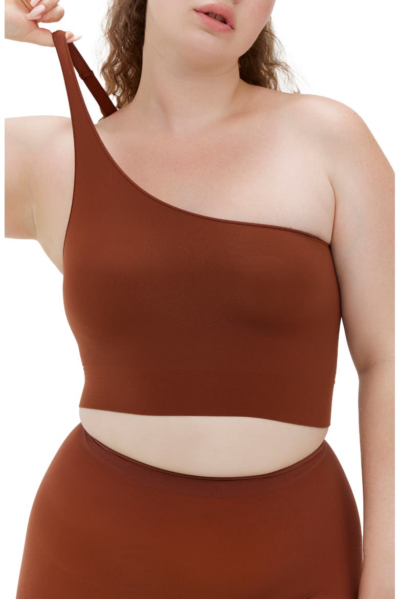 Seamless Smooth One Shoulder Top, Main, color, Brown