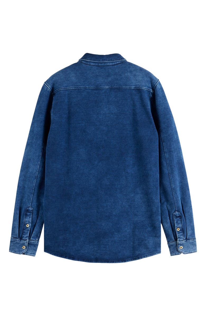 Scotch & Soda Indigo Jersey Knit Button-Up Shirt, Alternate, color, Washed Indigo