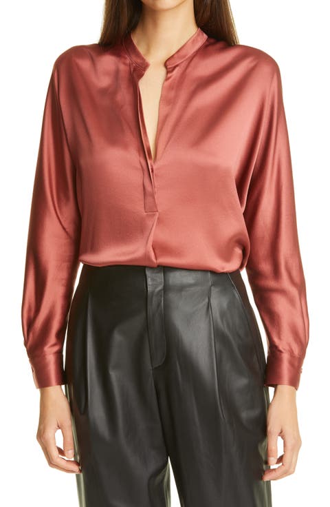 Band Collar Silk Blouse
