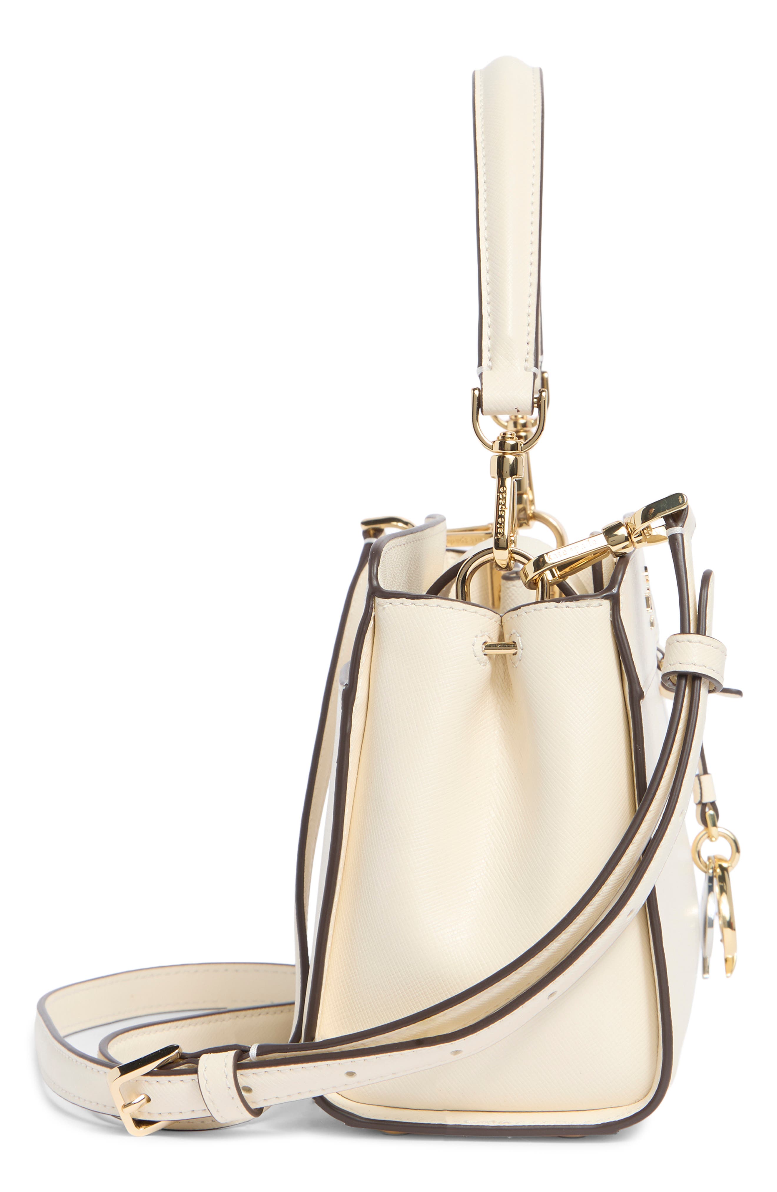 madison saffiano leather small satchel, Alternate, color, MERINGUE