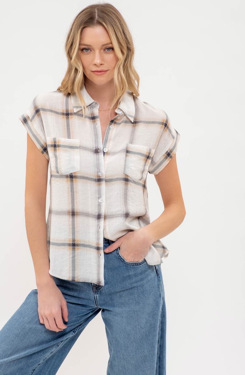 Blu Pepper Plaid Short Sleeve Button-Up Shirt, Alternate, color,