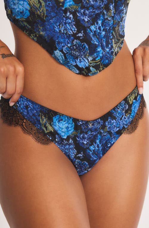 Savage X Fenty Floral Rush High Leg Thong In Blue