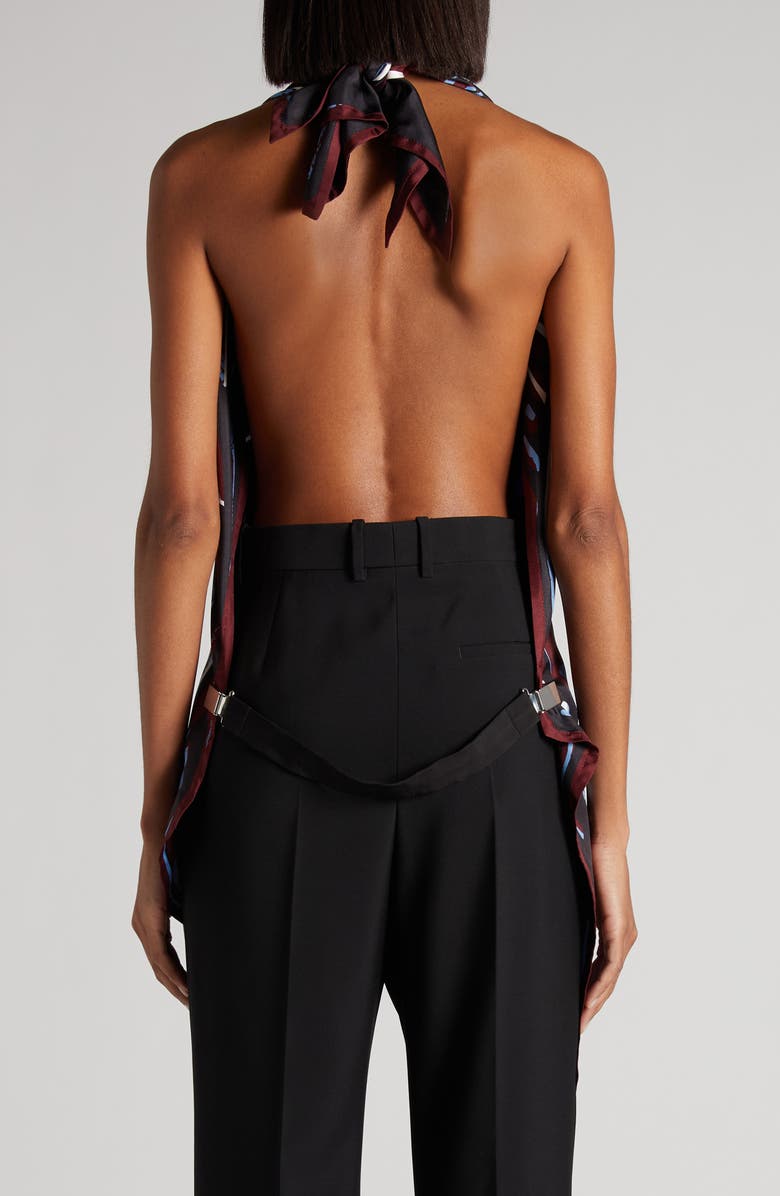 Bottega Veneta Fish Print Asymmetric Silk Twill Halter Top, Alternate, color, 6069 Black Cherry/ Admiral