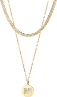Adornia Set of 2 Initial Pendant & Herringbone Necklaces