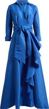 Betsy & Adam Long Sleeve Taffeta Gown