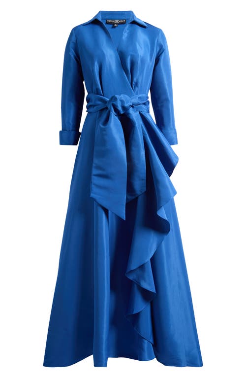 Betsy & Adam Plus Size Long-sleeve Tie-waist Long Dress In Blue