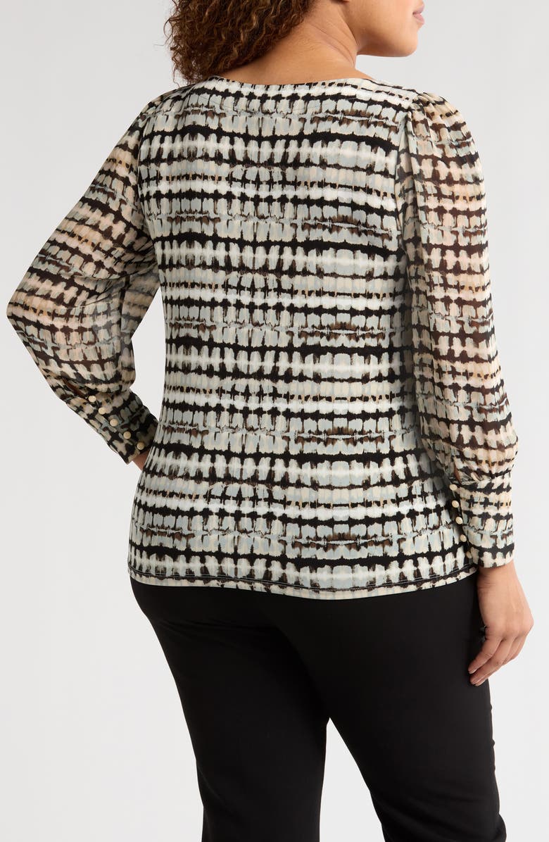 Anne Klein Print Bishop Sleeve Top, Alternate, color, 