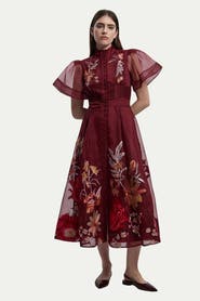 Karen Millen Embroidered Short Sleeve Midi Dress
