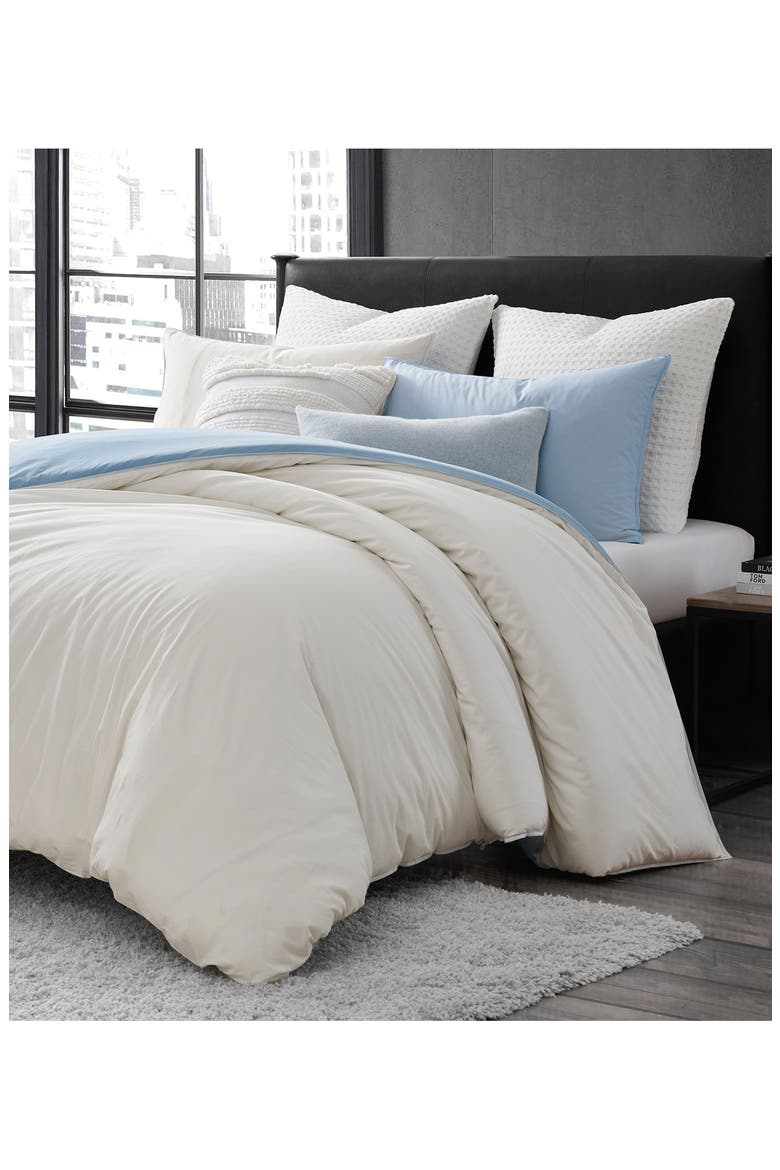 Reversible Vintage Washed Cotton Duvet & Sham Set, Alternate, color, BLUE/ IVORY