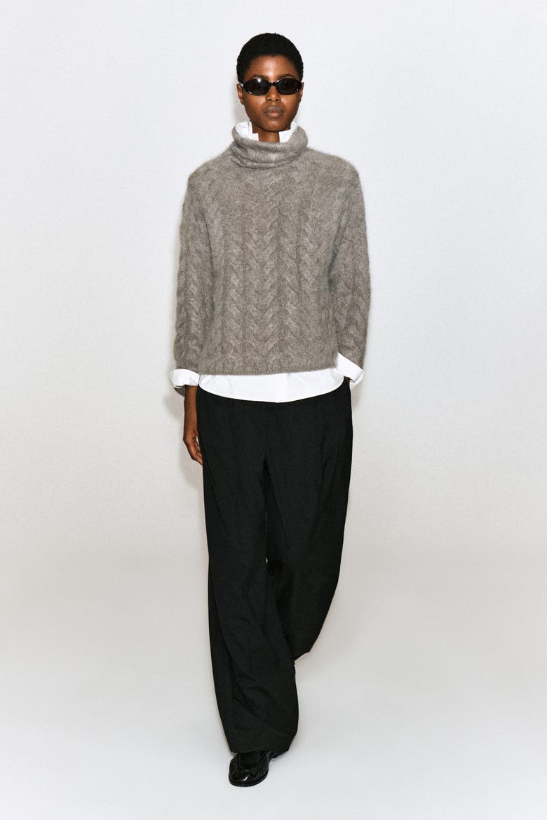 Cable-knit Brushed Pure Cashmere Sweater, Alternate, color, BROWN