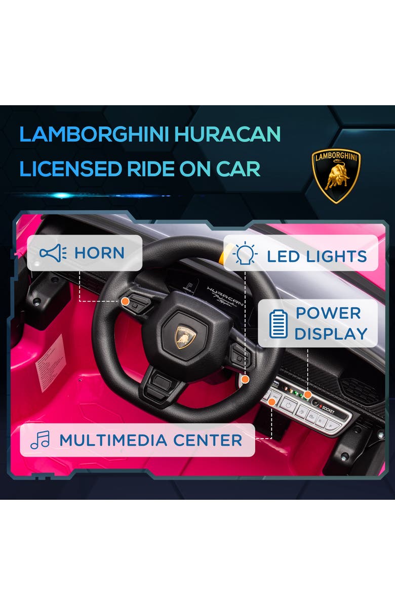 Qaba 12V Lamborghini Huracan Kids Electric Car with Parent Remote Control, Spring Suspension, Alternate, color, Pink