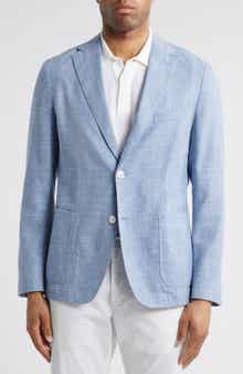 BOSS Hanry Slim Fit Light Blue Slub Wool & Cotton Blend Sport Coat