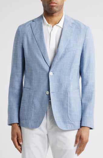 BOSS Hanry Slim Fit Light Blue Slub Wool & Cotton Blend Sport Coat