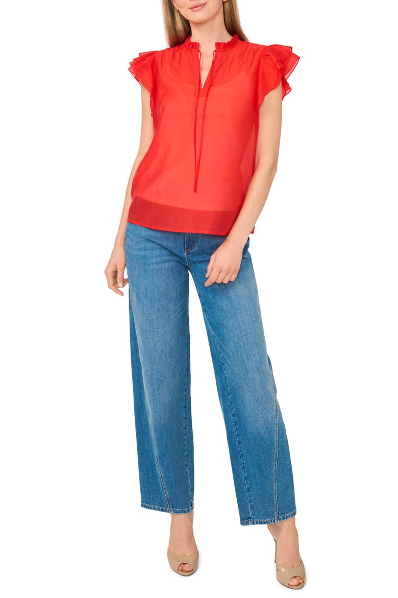 Tie Front Flutter Sleeve Top, Alternate, color, LOBSTER RED