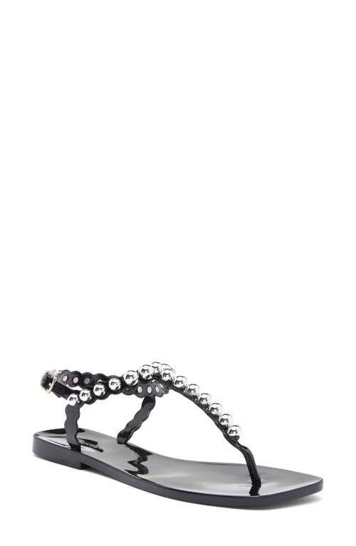 Jeffrey Campbell Pearlesque Imitation Pearl Ankle Strap Sandal In Black Shiny Silver