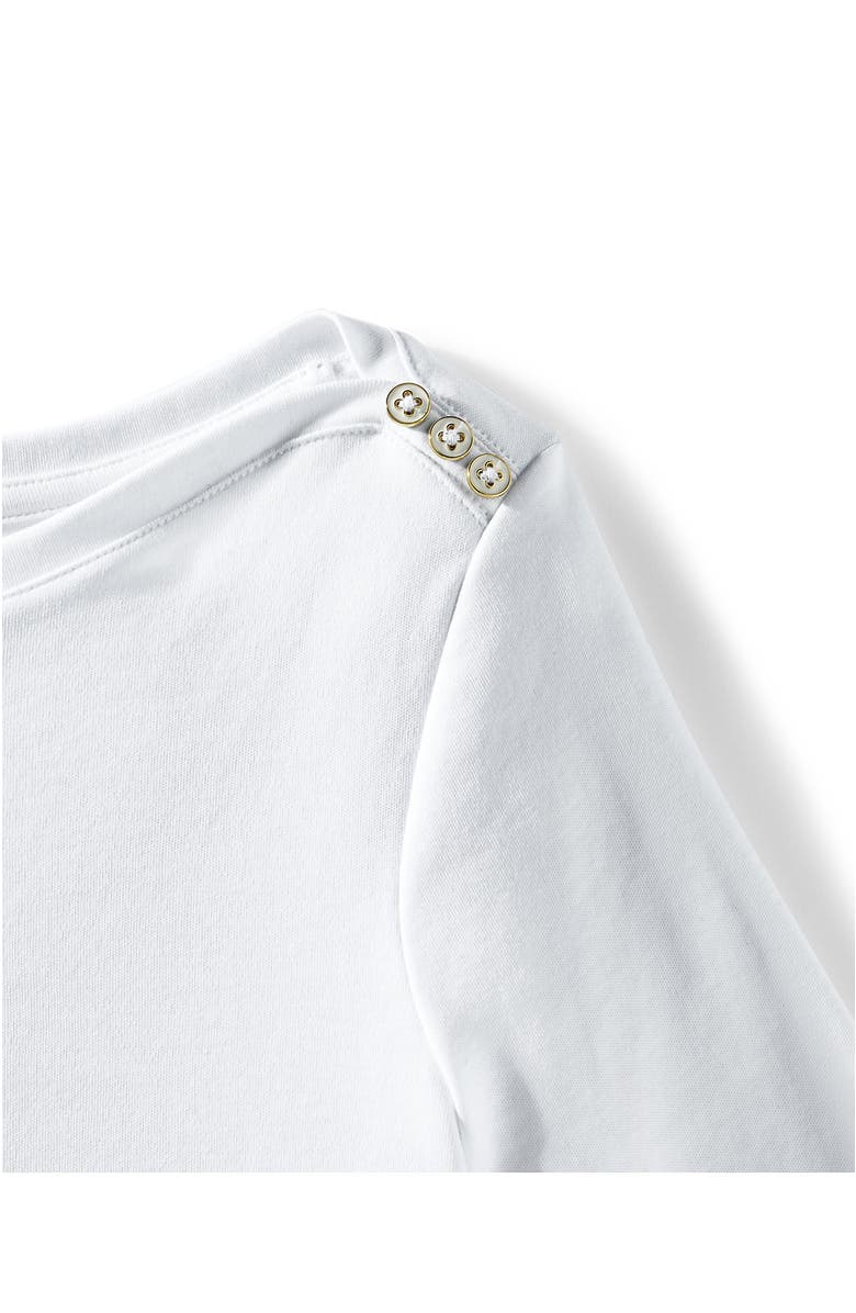 Lands' End Supima Cotton Elbow Sleeve Boatneck Button Shoulder Tee, Alternate, color, White