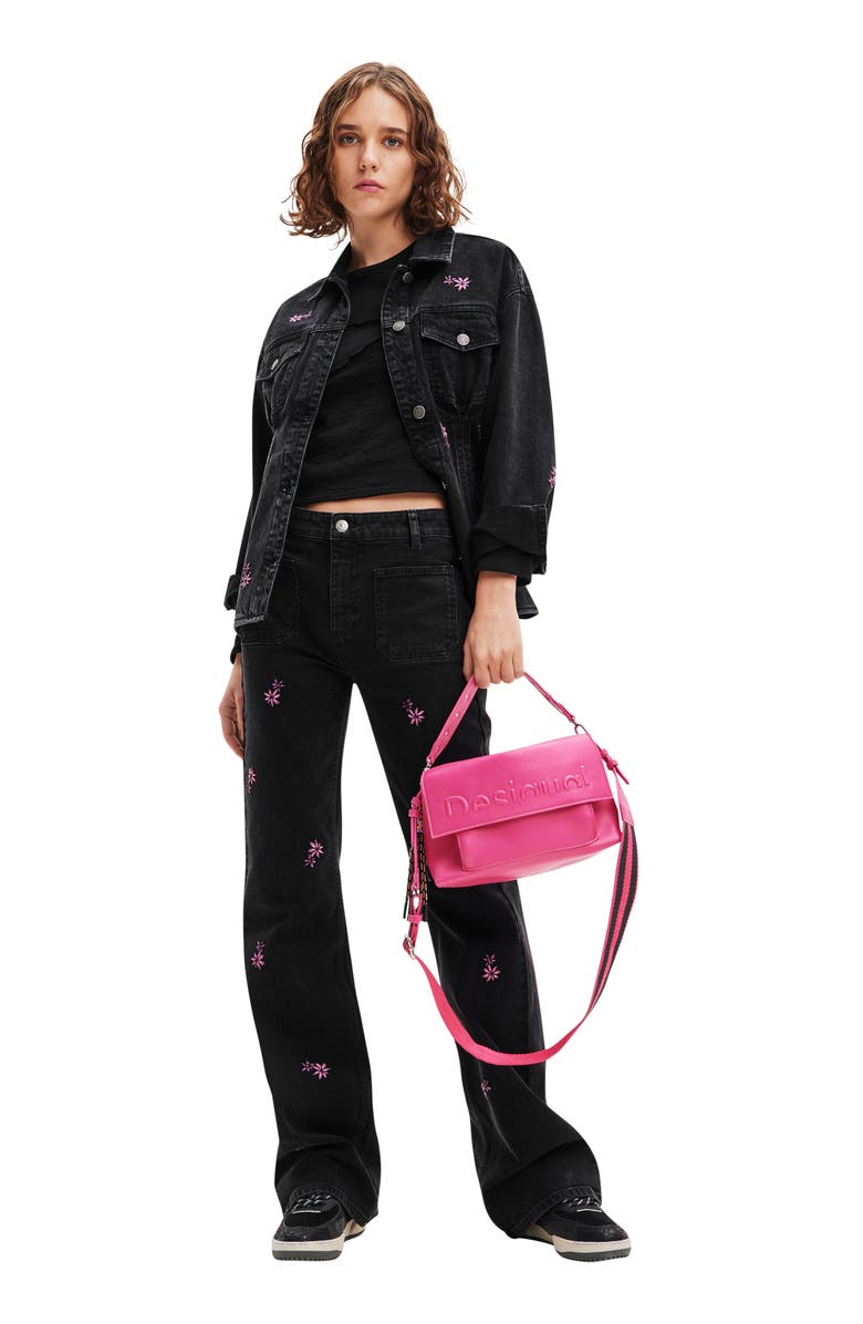 Desigual Arkansas Floral Embroidered Crop Trucker Jacket, Alternate, color,