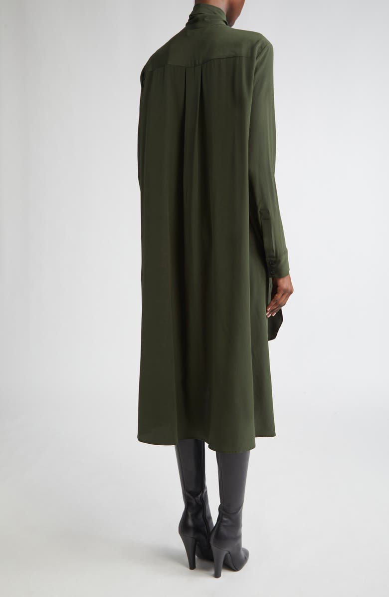 Michael Kors Collection Tie Neck Long Sleeve Silk Crêpe de Chine Shirtdress, Alternate, color, Bottle