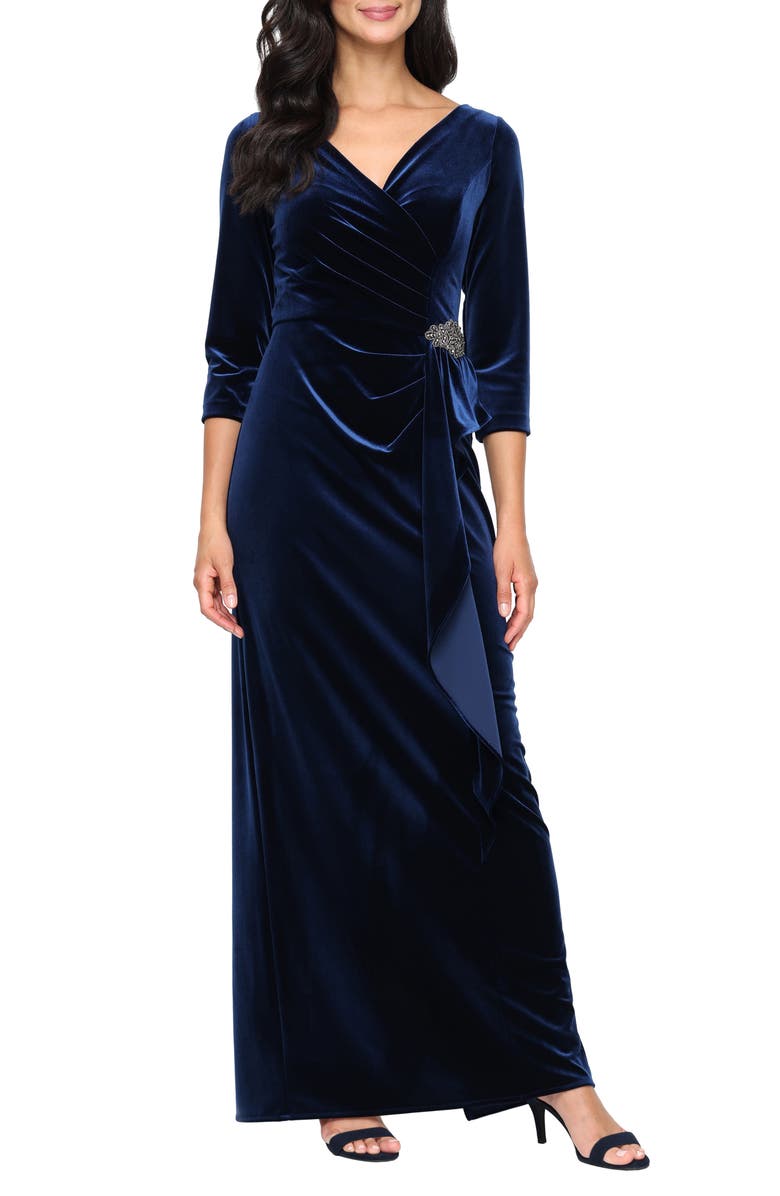 Alex Evenings Embellished Stretch Velvet Gown, Main, color, 