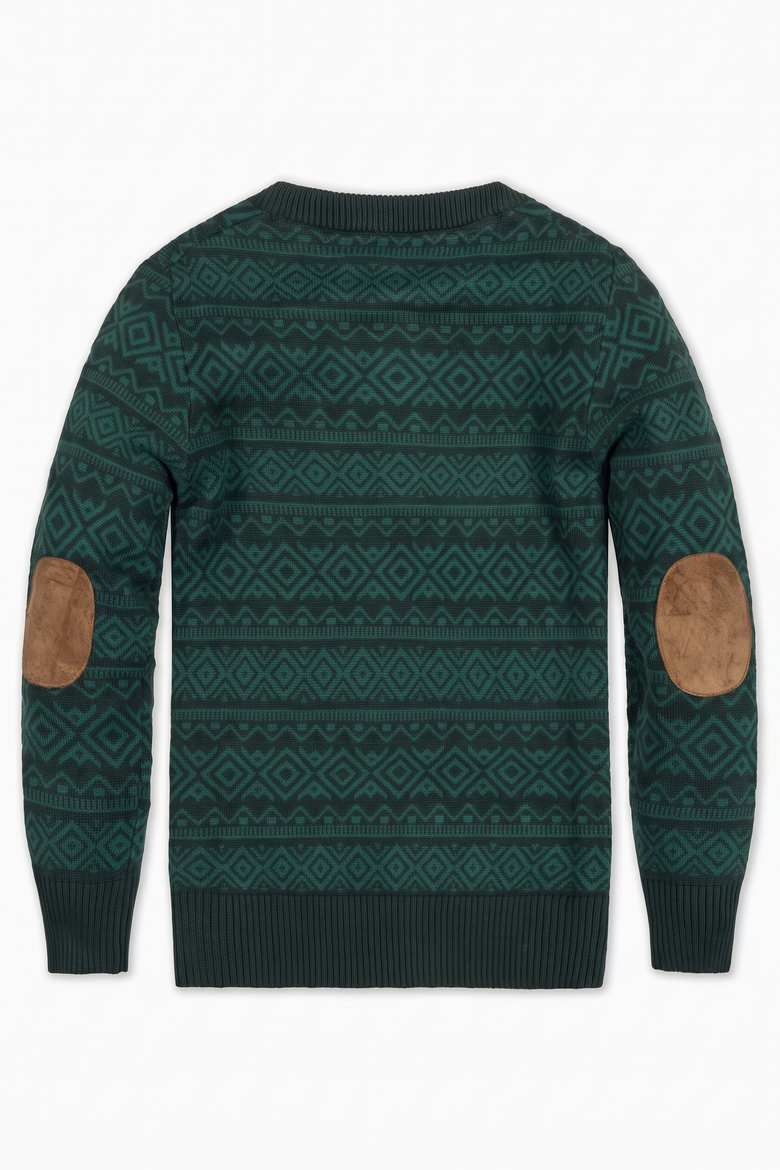 Kids' Organic Cotton Button Placket Elbow Patch Sweater, Alternate, color, Deep Green Fair Isle